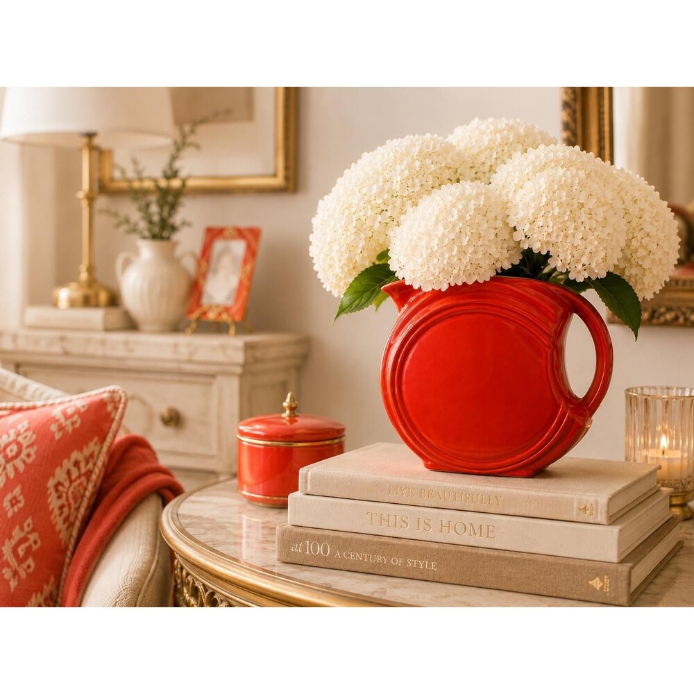 Vintage Art Deco Style Red Ceramic Pitcher Vase | Sculptural Mid Century Modern